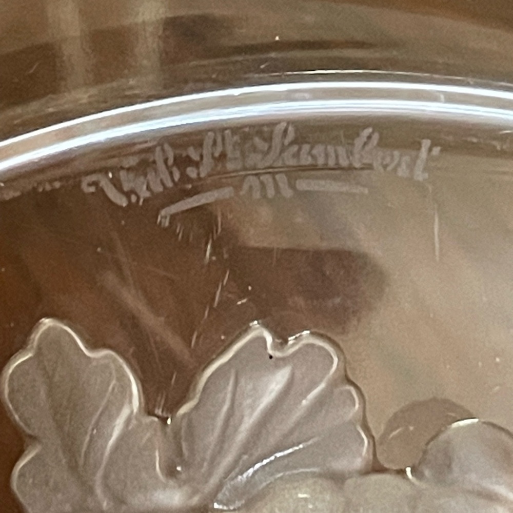 Val St. Lambert “Brussels” Scalloped Edge Crystal Bowl with Etched Fruit